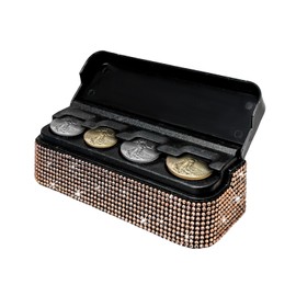 DXNQ Bling Coin Holder for Car, Sparkling Rhinestone Vehicle Coin Oraganizer with 4 Compartments, Portable Crystal Car Storage Coin Money Dispenser, Car Coin Change Organizer Accessory (Champagne)