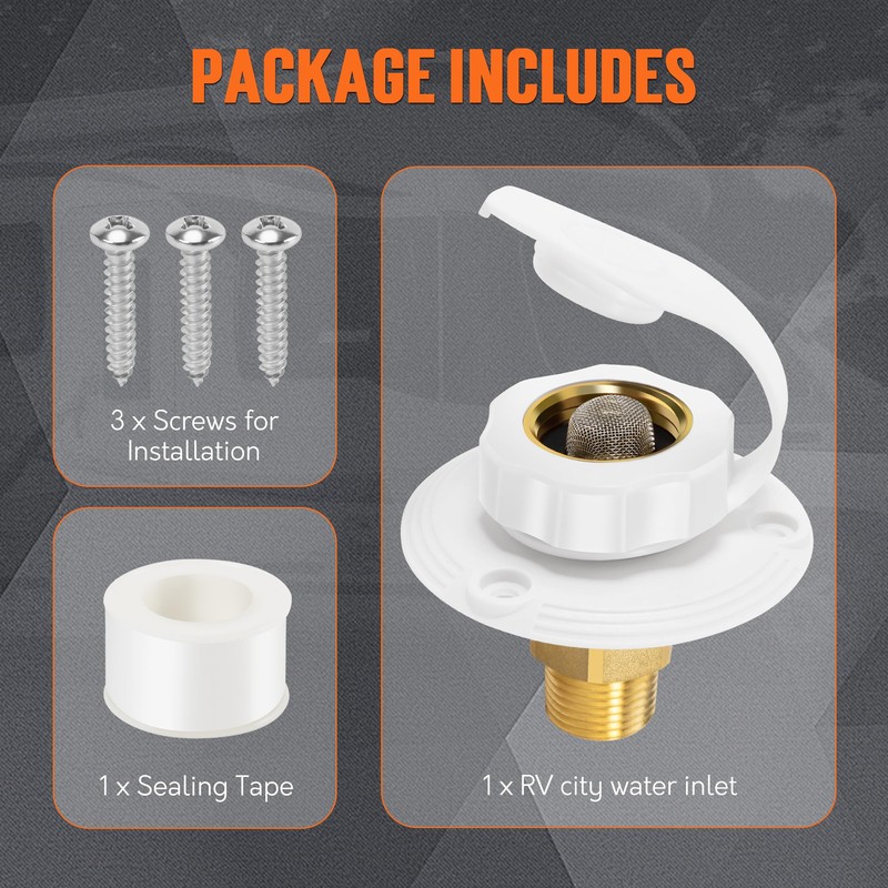 TONDA RV City Water Inlet with Check Valve, Brass Thread