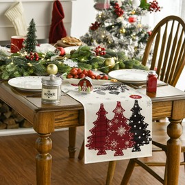 Artoid Mode Red Trees Christmas Decoration Christmas Table Runner Winter Christmas Kitchen Table Decoration Indoor Holiday Party Decor 40 x 140 cm