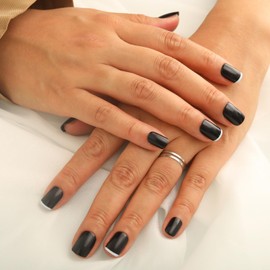 48 PCS Press On Nails, Short Square Black Fake Nails, ABS Natural Fit, Reusable Stick On Nails in 12 Sizes-Soft Gel Fake Nails Kit, Salon-quality, Night's Phantom