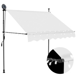 SKM Retractable Awnings with Solar-Powered LED Lights 59.1"x 118.1" Cream, Patio Awning Retractable, Manual Retractable Awning Polyester with PU Coating, Steel