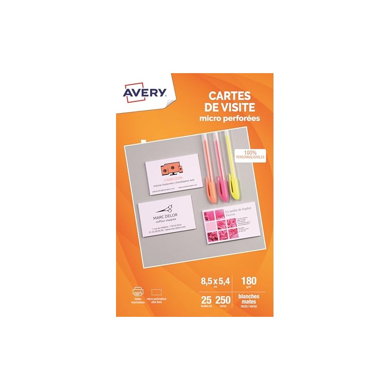 Avery 250 Business Cards Micro-Perforated 85x54 mm 185 g/m²