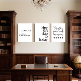 Ovczax Modern Minimalist Style Funny Quotes Funny Wall Art Set Of 3 Printed Canvas Office Decor Wall Decor For Bedroom Living Room Home Office Decoration With Inner Frame 12 * 16in