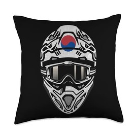 Motocross Dirt Bike BMX Rider Helmet Graphic Motocross Helmet with Flag of South Korea Throw Pillow, 18x18, Multicolor