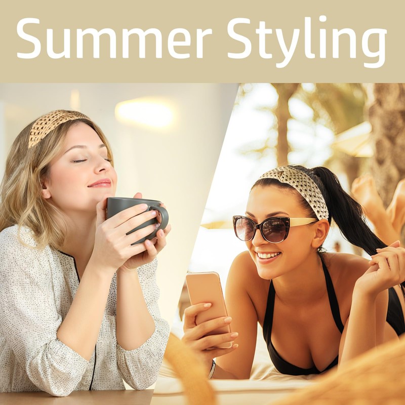 3Pcs Straw Knot Headbands Rattan Boho Head Band Summer Twist