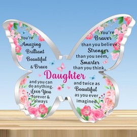 JMIMO Daughter Gifts Inspirational Butterfly Shaped Acrylic Plaque for Daughter from Mum Dad,Daughter Christmas Graduation Birthday Gifts Keepsake