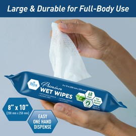 MED PRIDE Premium Wet Wipes – 68 Extra Large 8"x10" Body Wipes with Aloe & Lanolin – Alcohol-Free Hypoallergenic Mild Scented Wet Wipes for Adults & Seniors (Pack of 68 Wipes)