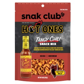Snak Club x Hot Ones Tangy Chili Snack Mix, Mild Spicy Snacks with Peanuts, Pretzels, Sesame Sticks, Toasted Corn & Cashews, Inspired by Hot Ones Hot Sauce, 10 oz Bag