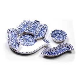 Kamsah Hamsa Serving Platter – 7-Piece Hand-Painted Ceramic Colorful Serving Dishes for Snacks, Appetizers, Dips and More – Moroccon Decorative Platters for Celebrations, Parties and Events