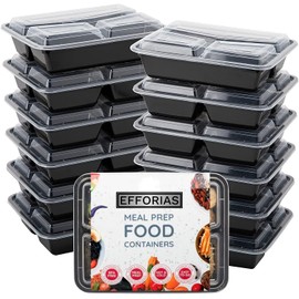 Efforias [10 Pack] 3 Compartment Plastic Meal Prep Containers - Reusable BPA Free Food Containers with Airtight Lids - Microwavable, Freezer and Dishwasher Safe