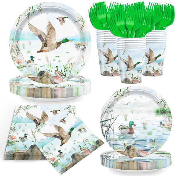 120pcs Mallard Duck Plates Napkins Mallard Duck Party Supplies A