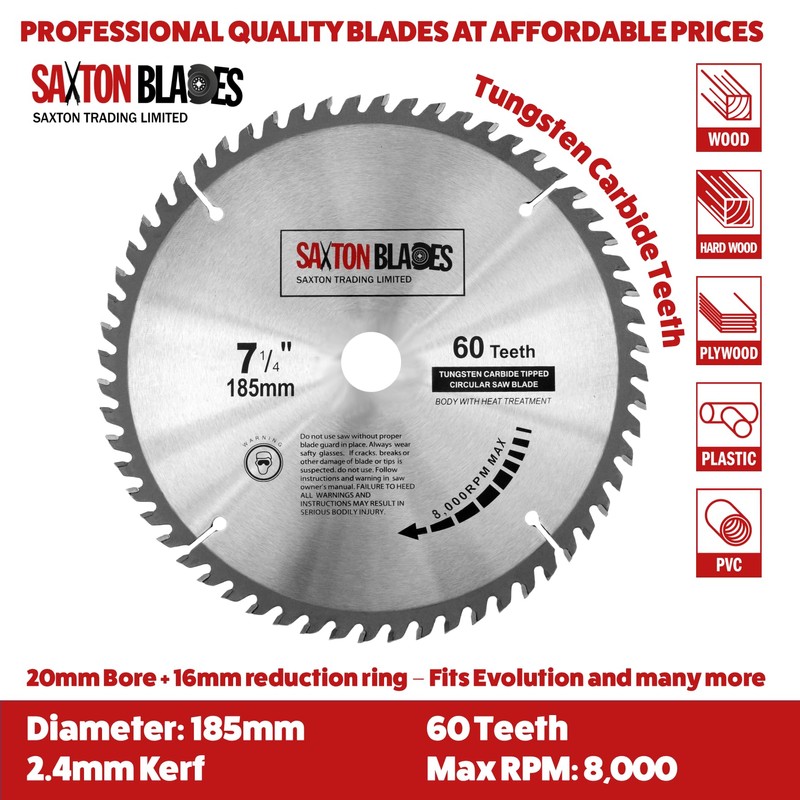 TCT18560T20B TCT Circular Saw Blade 185mm x 60T x 20mm