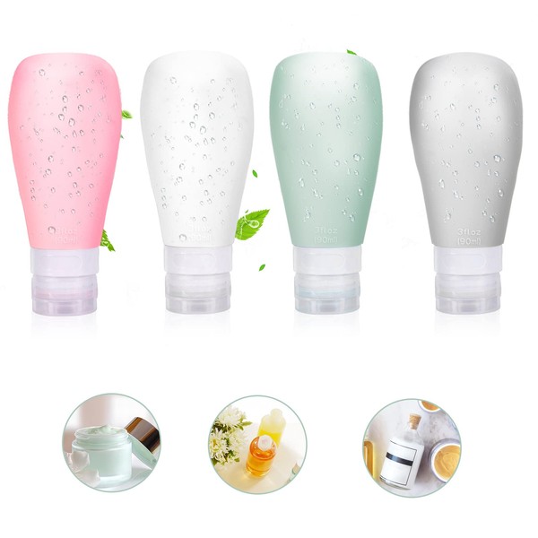 4 pcs Botellas de Viaje,3oz Botella de Viaje de Silicona,
