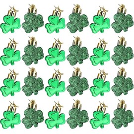 Leinuosen 24 Pieces St Patrick's Day Shamrocks Ornament for Tree Mini Clover Decorations Lucky Irish Green Trefoil Hanging Bauble for Christmas St Patricks Day Table Shelf Decoration(glossy & Glitter)