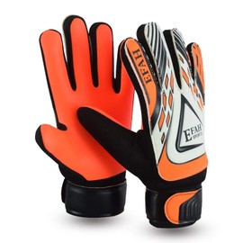 EFAH SPORTS Football Goalkeeper Gloves For Boys kids children adult Soccer Goalie Gloves with Super Grip Palms (Black/Orange, Size 7 suitable for size S-M adult, Ambidextrous)