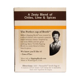 Millie’s Sipping Broth - Vegetable Broth -Natural-Gluten Free-Keto Friendly Spicy Tortilla 12 Count Box