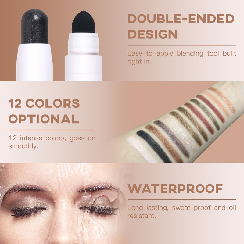 LOKFAR Cream Eye-Shadow Stick, Waterproof Cream Eyeshadow Pen Rotatable Creamy