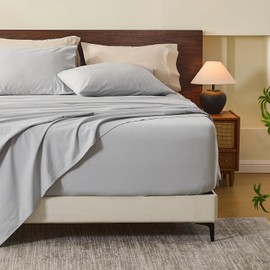 MEISHANG 100% Linen Sheets Queen Size - 4-Piece Breathable Set with Extra Deep Pockets (18-24") for Ultra Thick Mattresses, Soft Durable Flax Linen, Naturally Cooling & Moisture Wicking (Silver Grey)