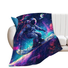 Spaceman Astronaut Throw Blanket - Soft Warm Cozy Fleece for Couch, Sofa, Bed - 50"x40" - Gifts for Boys, Girls, Women, Men, Kids, Adults