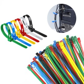 MisFun Pack of 100 Cable Ties Resealable Professional Cable Ties 4.8 x 200 mm, UV Resistant, Cable Ties Set for Cable Management, in the Office, Gardening, Living and Workshops