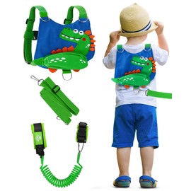 Lehoo Castle Toddler Leash for Boys, 4-in-1 Toddler Safety Harness Leash + Anti Lost Wrist Link, Kid Leashes for Walking, Child Safety Leash for Toddler (Dinosaur Blue)