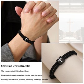 Sistble Easter Basket Stuffers, Easter Gifts for Teen Boys Black Cross Bracelet for Men Baptism Confirmation Gifts Psalm Bible Verse Religious Catholic First Communion Gifts Braided Rope Jewelry
