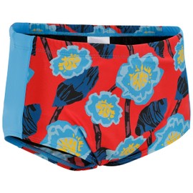 Kes-Vir Boy's Swim Trunks, Floral Blue with Built-in Waterproof Inner Briefs Incontinence Swimwear, Chlorine Resistant UVF 50+ Fabric, Age 7-8 Years