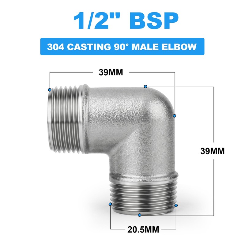 ERGAOBOY Pack of 5 304 Stainless Steel 90 Degree Male
