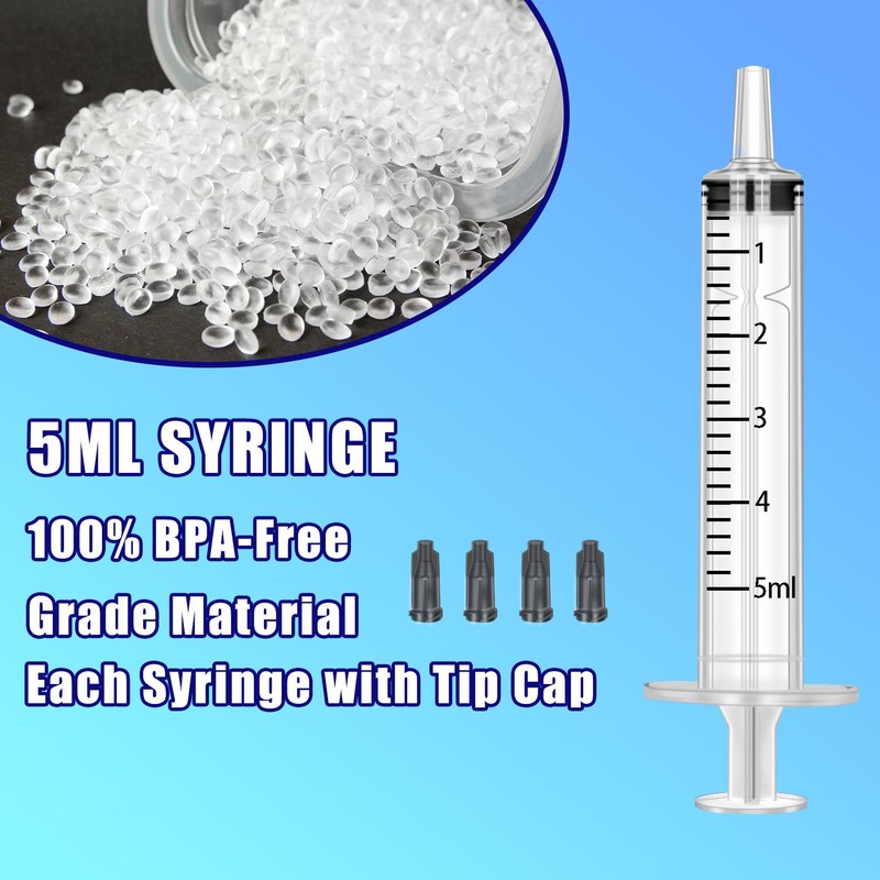 50Pcs 5ml Syringes With Caps for Refilling and Measuring Liquids,