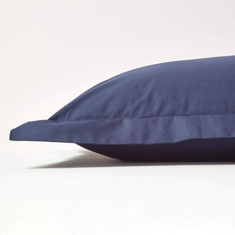 HOMESCAPES Navy Blue Pure Egyptian Cotton Oxford Pillowcase Standard Size