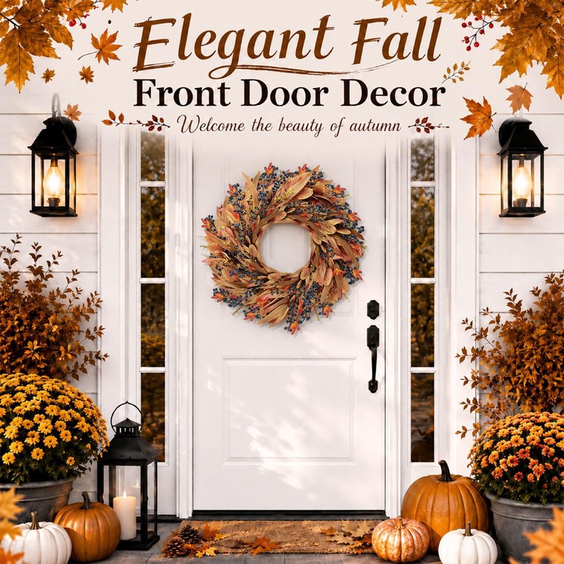 24" Fall Wreaths for Front Door, Fall Wreaths with Eucalyptus
