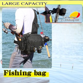 Noosverl Fishing Bag Sling Fishing Bag, Waterproof and Wear-Resistant Water Resistant Fishing Backpack with 4 Carabiners