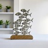pf+a Decorative Metal Fish Sculpture on Wooden Base, Silver, 21