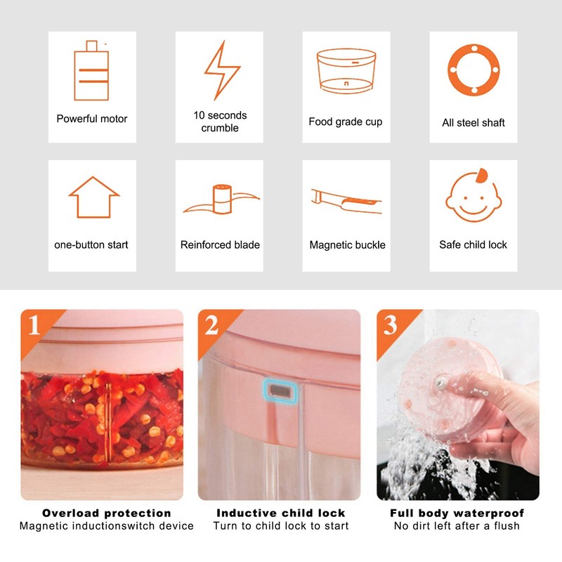 Procesador de Alimentos Eléctrico, Picadora de Carne Inalámbrica 250ml, Picadora