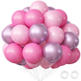 OuMuaMua Pink Balloons Light Pink Balloons Set, 62Pcs Metallic Pink Balloons Hot Pink Balloons Baby Pink Latex Balloons for Women Girls Baby Shower Birthday Princess Party Decorations, 12 Inch