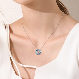 Eusense Letter B Pendant 925 Silver Blue Round Crystal Necklace Initial Necklaces for Her Alphabet Jewellery Gifts for Women