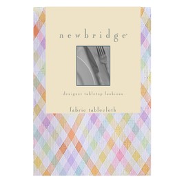 Newbridge Easter Sunshine Gingham 70 Inch Round Fabric Tablecloth, Indoor Outdoor Stain Resistant Fabric Party Table Cover for Dining, Yellow Orange and Purple Check