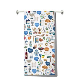 JNIAP Jewish Kitchen Towel Jewish Gift Hebrew Gift Hanukkah Dish Towels Israeli Gift Ahava Love Dish Towels Jewish Themed Gifts (Blue Heart kt)