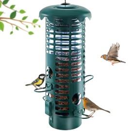 Beserie Squirrel Proof Bird Feeder Metal Mesh for Outdoors Hanging,Weight Activated Weatherproof Wild Bird Feeders with Finch Cardinal Chickadee,Large Capacity(Green)