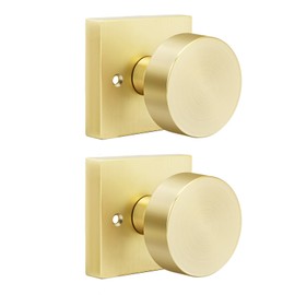 Goldenwarm Gold Dummy Door Knobs Interior, Brushed Gold Dummy Door Knobs for Closets, Hallways, Kitchens, Zinc Alloy Heavy Duty Modern Brushed Brass Square Interior Door Knob(1 Pairs / 2 Pieces)