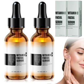 Pack of 2 Vitamin C Serum Face, 20% Vitamin C Serum with Hyaluronic Acid, Face Serum, Anti-Wrinkle Serum, Against Dark Spots and Tired Skin (White-VCVE2)