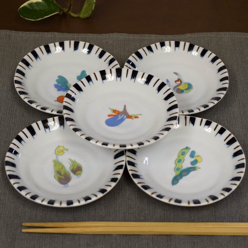 Stylish Dish Set, Kutani Ware, Small Plates, Set of 5,