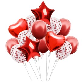 AKH® Valentines Balloons | 14 pcs Valentines Day Decor | Red Heart Balloons Star Balloons with Confetti Red Clear Balloons| For Valentines Day Anniversary Engagement Decoration