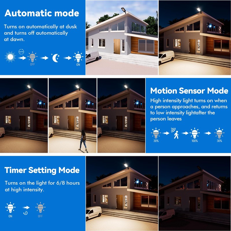 Solar Street Light Outdoor, 3 Color Temperature Waterproof 30000LM, Solar