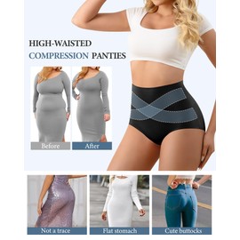 MIOTAN Women's Underwear 4 Pack Cotton High Waisted Tummy Control Ladies Panties Postpartum Compression,Multicolor-B,XL