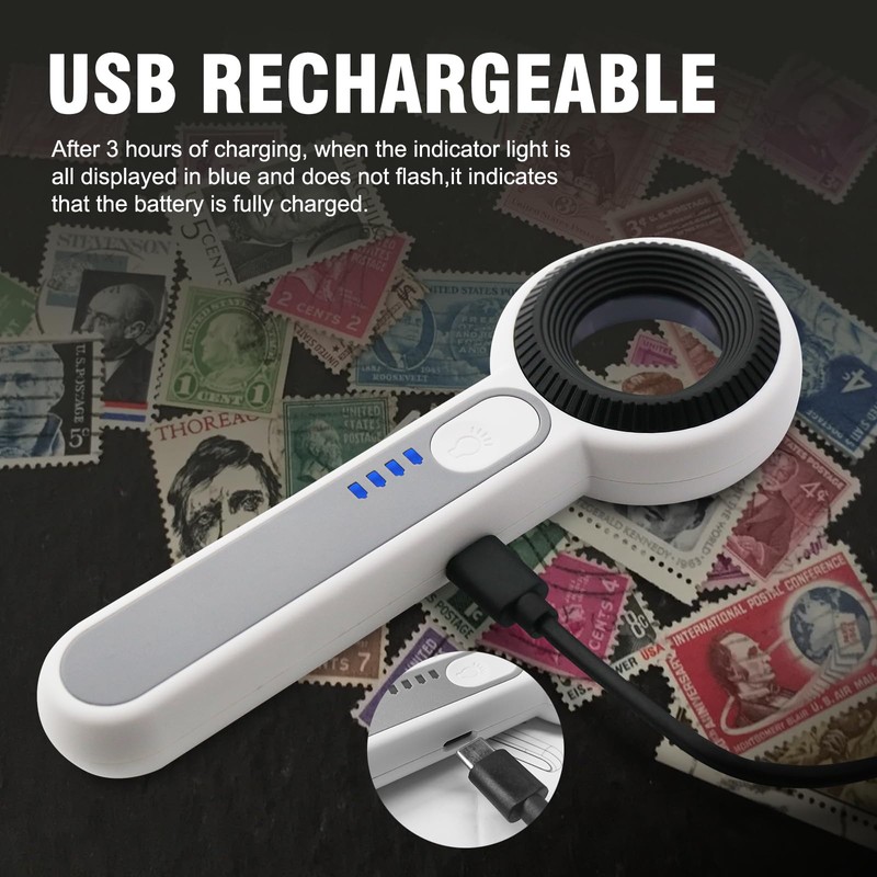 60X Handheld Magnifier with UV&LED Lights Jeweler Loups Magnifying Glass