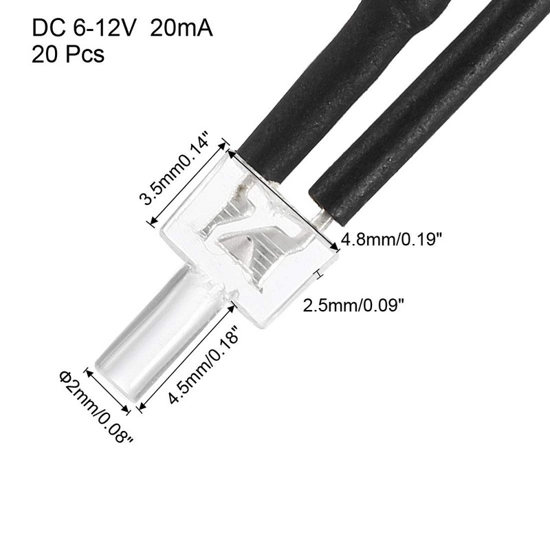 sourcing map 20Pcs 2mm Pre Wired LED, Warm White DC6-12V