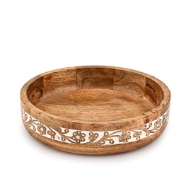 Indus Lifespace Decorative Bowl Mango Wood Round Carved Bowl for Rustic Home Decor Table Centerpieces Home Party Wedding Décor (10" X 10" X 2.5'')
