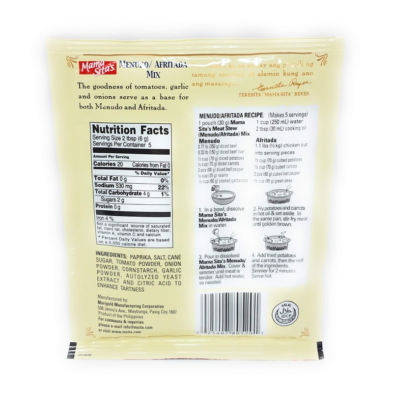 Mama Sita's Menudo/Afritada Meat Stew Mix, Five(5) Pack, 1.06 oz(30g)