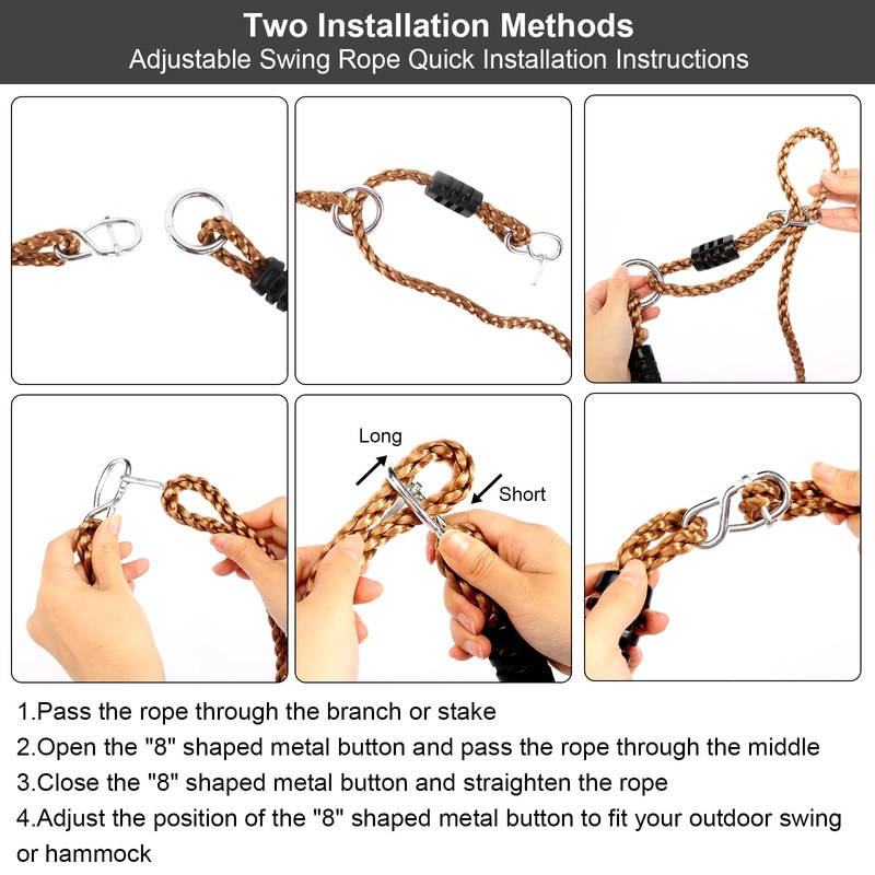 Set of 2 Swing Ropes, Adjustable Swing Extension Rope, 1.8